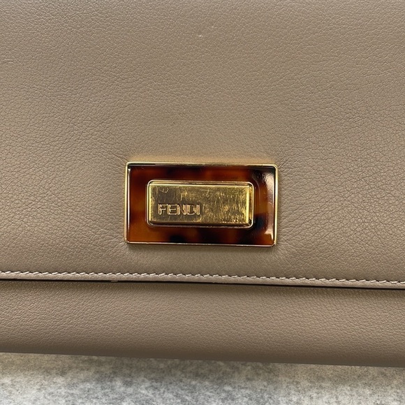 Authentic FENDI Peekabo Gray Beige Roman Leather Long Wallet Made in Italy - Picture 2 of 14